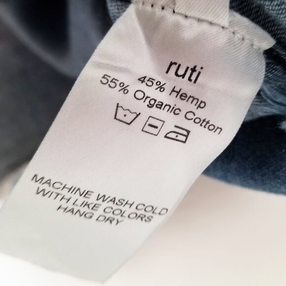 Ruti Chambray Denim Shirt Dress Hemp Organic Cotton Snap Button Frayed Hem Blue - Picture 9 of 16